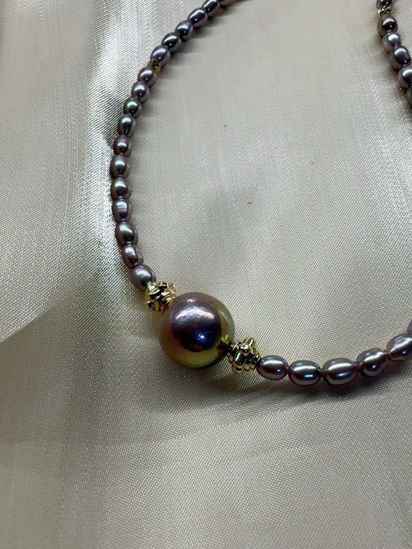 #PN438 Metallic City|Freshwater Pearl Necklace |Baby Baroque Pearl |Metallic Lustre|Edison Pearl|Deep Purple
