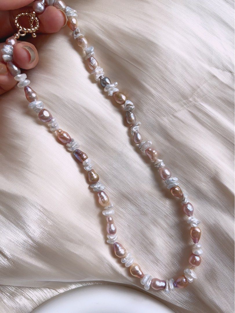 #PN180 [Floral Series] Baroque Freshwater Pearl Necklace |Silver & Purple |Rare Shape