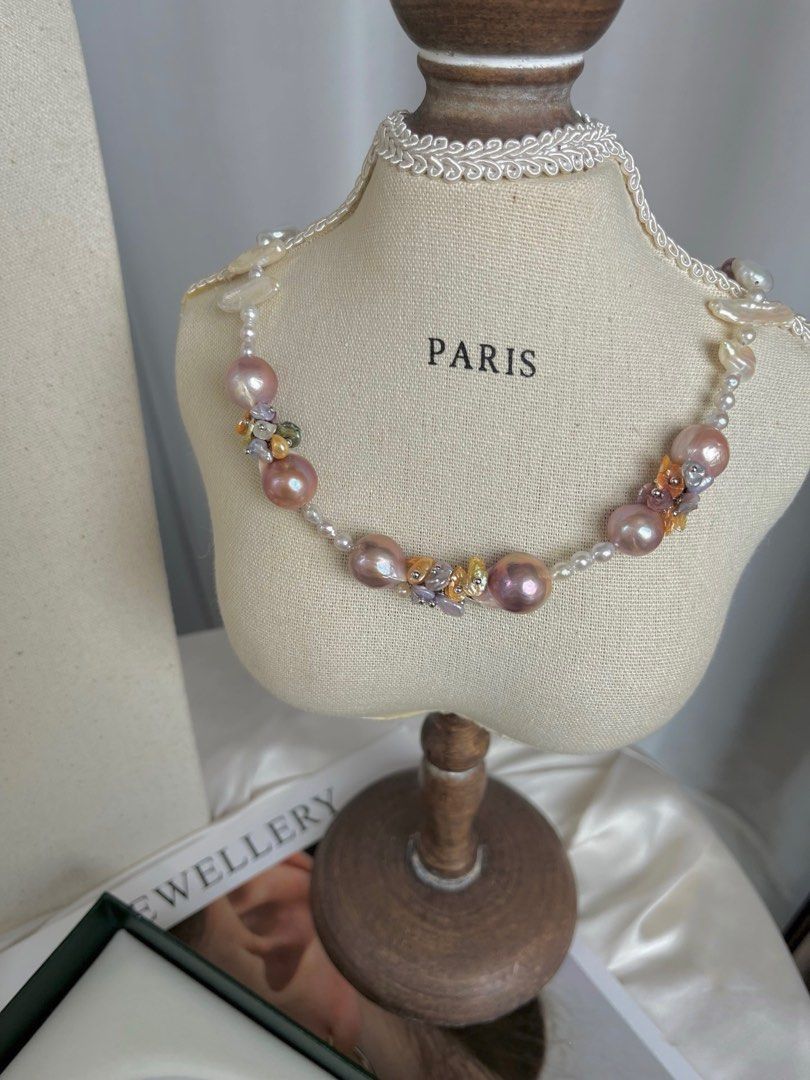 #PN58 [Floral Series] Rose Fantasy |Genuine Freshwater Pearl Necklace |Colourful Pearl Petals| Big Edison Pearl |Irregular|Lustrous