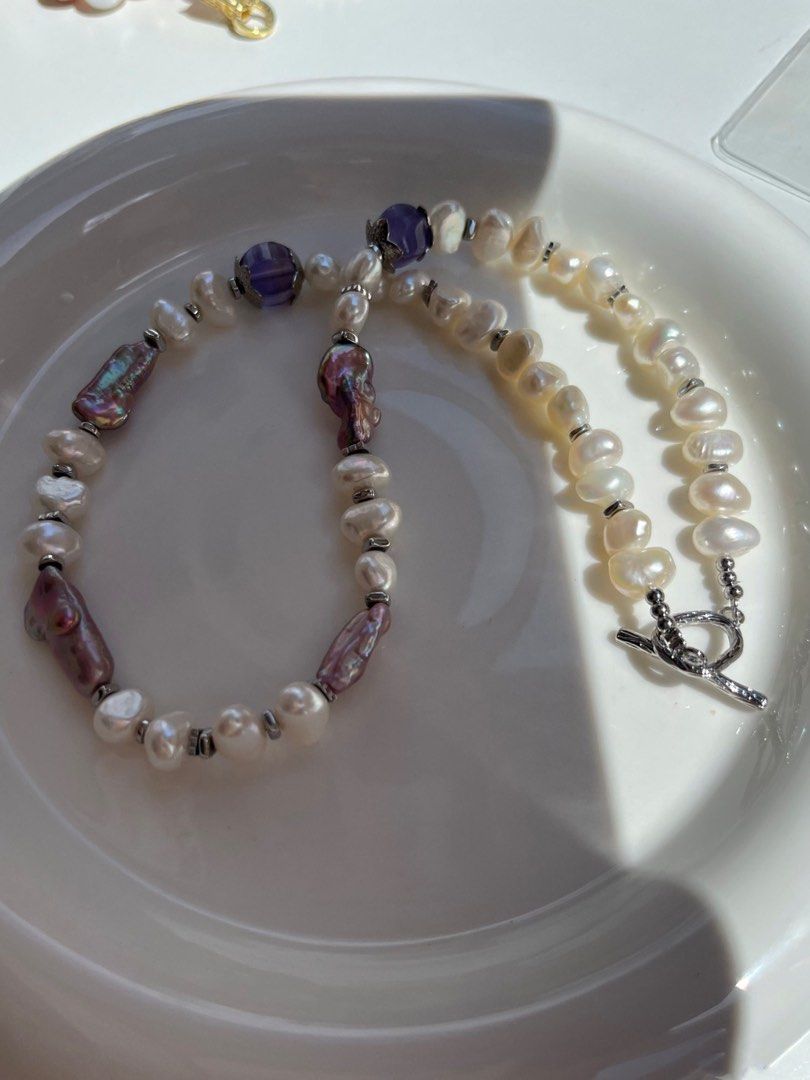 #PN383 [Sale]Silken Moonlight|Handmade Original Design | Freshwater Pearl Necklace |Big Baroque Pearl |Purple Quartz