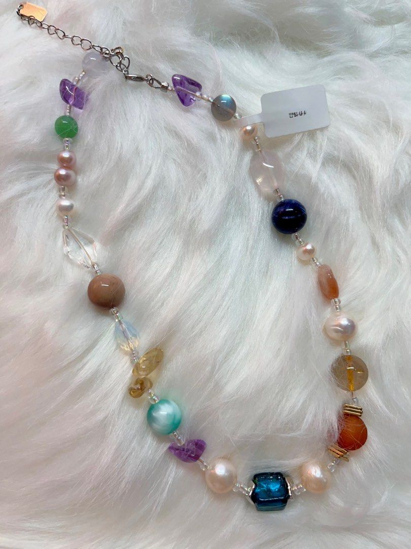 #PN310 Gem Hall| Freshwater Pearl Necklace | Opal Faceted | Clear Quartz | Amethyst Freeform | Oval Rose Quartz | Citrine Chip| Baroque Pearl