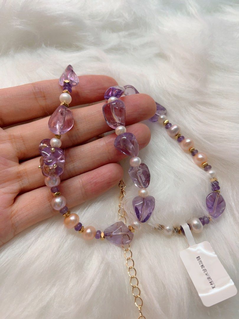 #PN336 [Floral Series] Lavender Garden | Freshwater Pearl Necklace | Amethyst Freeform, Petals