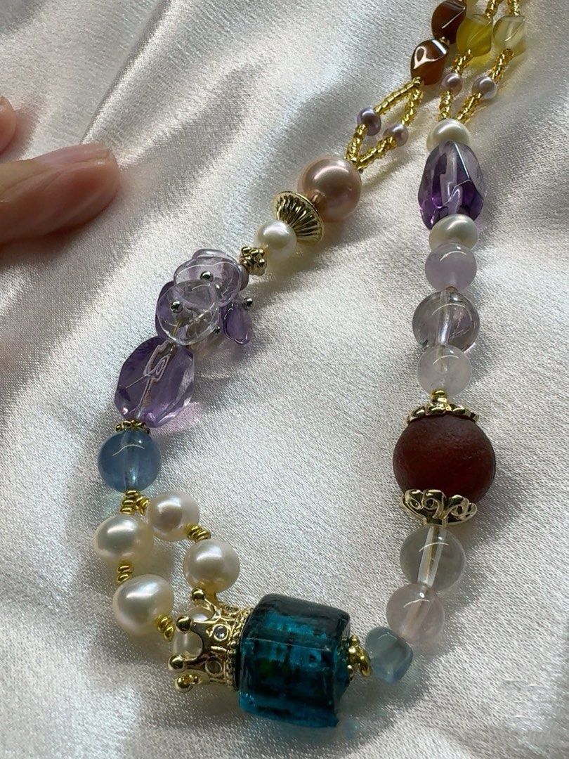 #PN424 [Floral Series] Dream Catcher| Freshwater Pearl Necklace |Purple Quartz |Purple Edison Pearl |Tea Agate