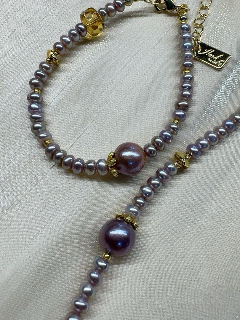 #PN57 Lavender Sea|Freshwater Pearl Necklace & Bracelet Set |Lustrous Baby Baroque Pearl |High-quality Yellow Quartz |Purple Quartz