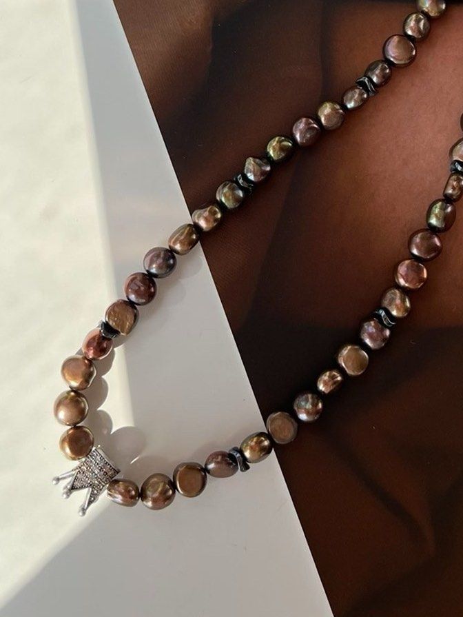 #PN90 [Halloween 🎃 Theme] Bronze Vintage | Freshwater Pearl Necklace | Electro-treated Colour |Lustrous | Baroque Pearl