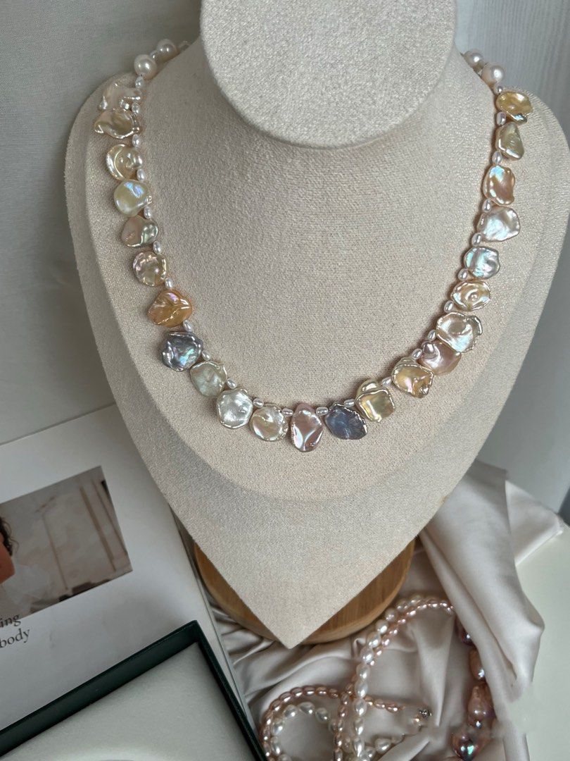 #PN364 Morandi Petals|Freshwater Pearl Necklace |Morandi Colours|Supreme Lustre |Blue, Champagne Gold, Pink Petal Pearl|Top Class Petals
