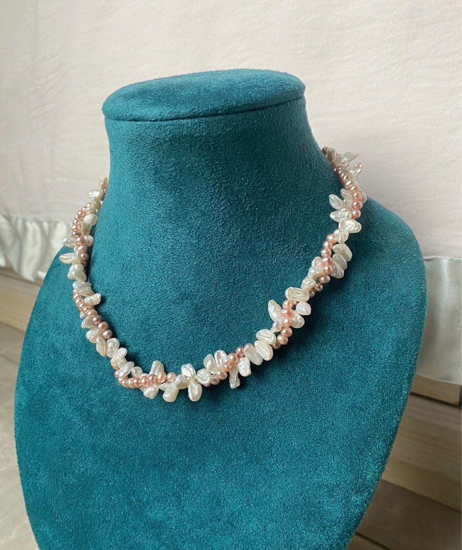 #PN178 [Sale][Floral Series] Original Design Handmade Two-layered Twined Freshwater Pearl Necklace |Floral Pearl |Baby Purple Baroque Pearl