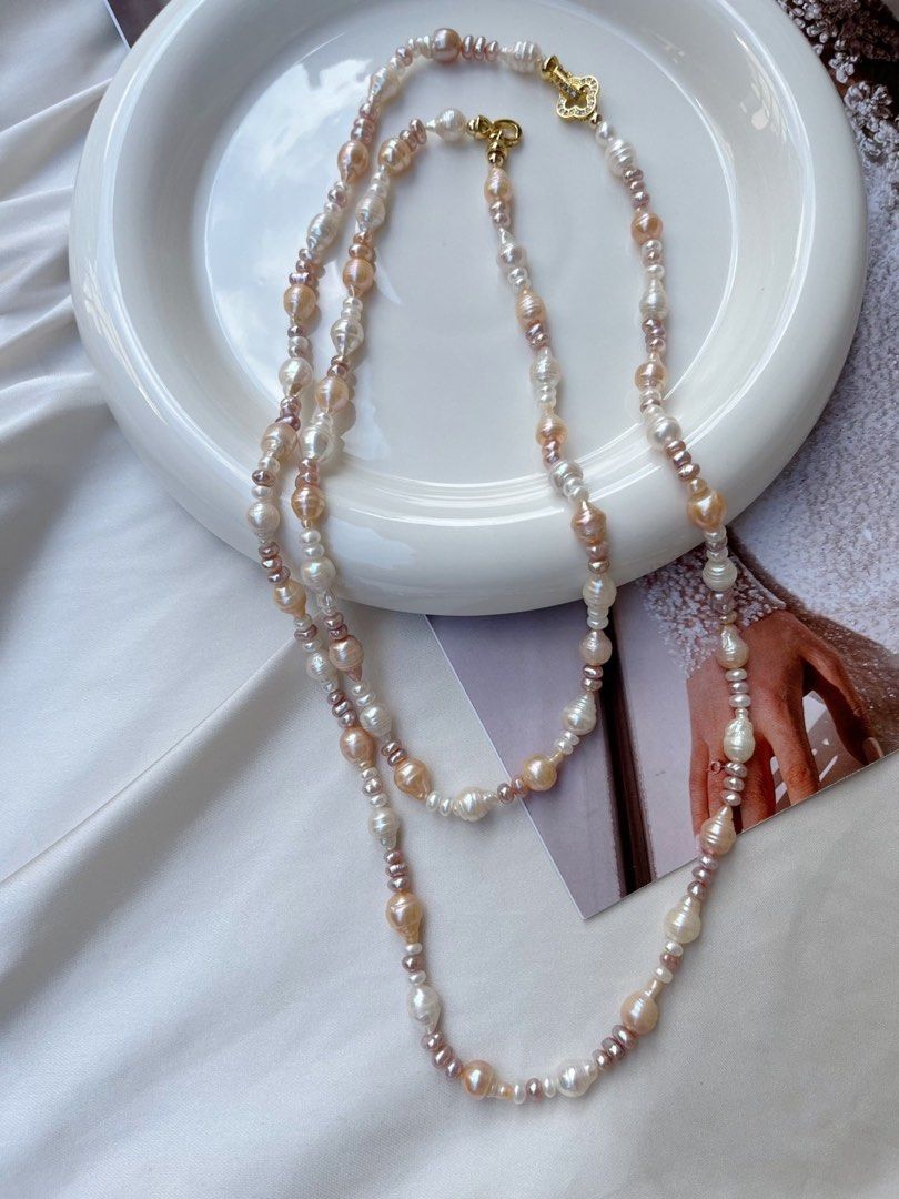 #PN185 [Sale]Genuine Freshwater Spiral Baroque Pearl Necklace & Bracelet & Sweater Necklace |3 Pieces Set|Mixed Colour