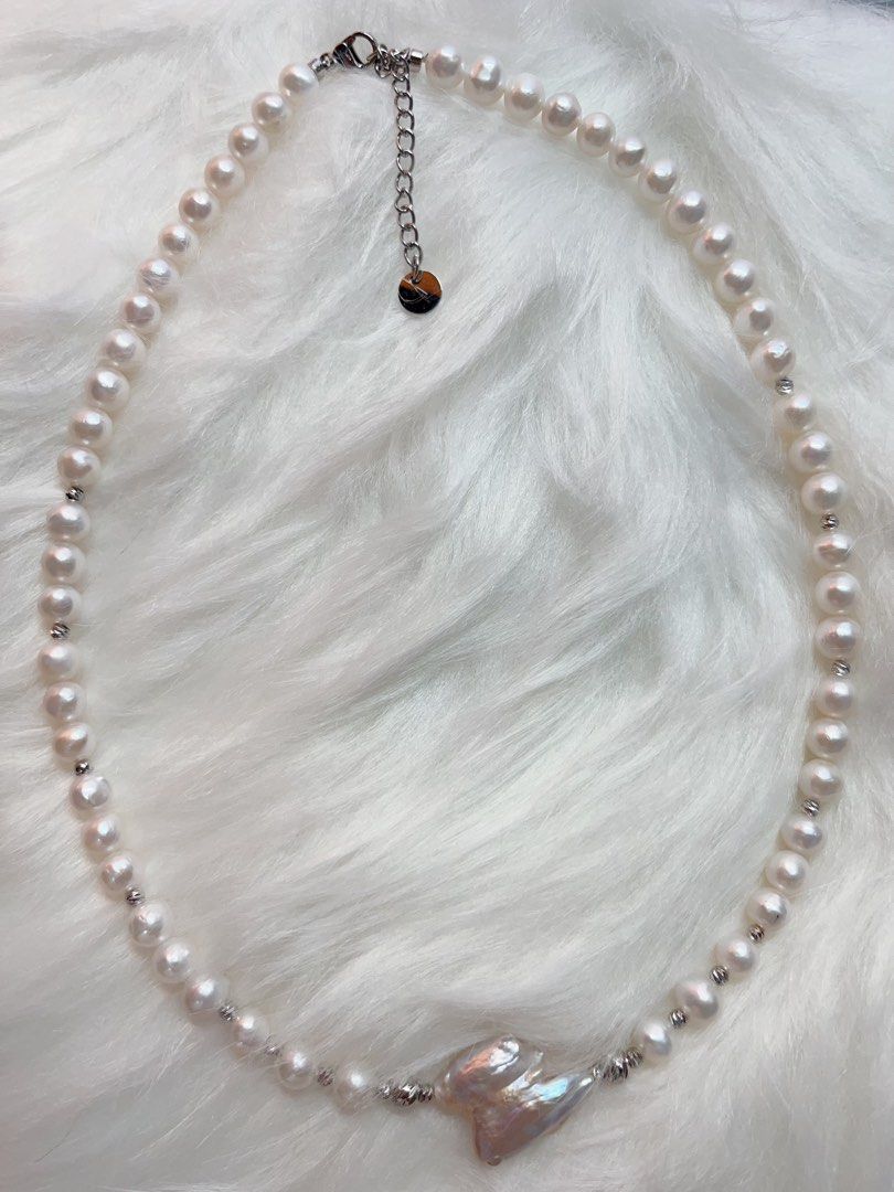 #PN343 White Peace | Freshwater Pearl Necklace | Pigeon Shaped Pearl | Lustrous | White Baroque Pearl | Natural Flaw