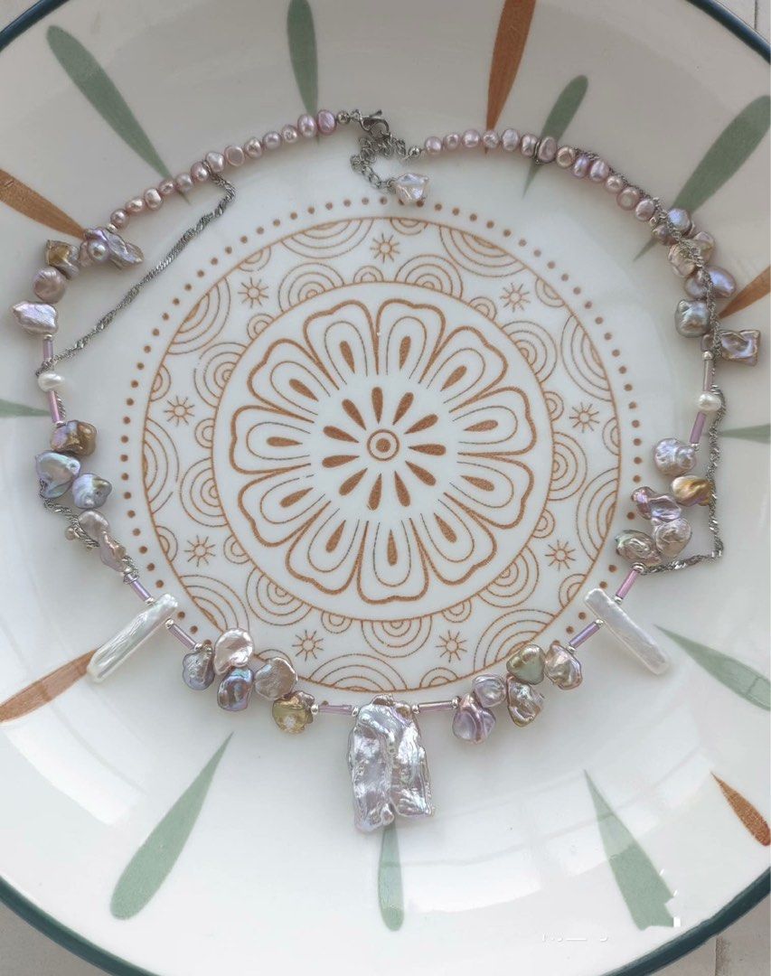 #PN395 [Sale]Fairy Purple Baroque Petals Pearl Necklace |Gilt Colour|Dangling Chains