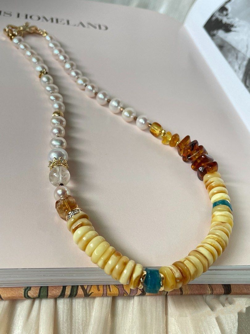 #PN348 Feminine Flourish| Freshwater Pearl Necklace | Beeswax Stacks, Chips| Baroque Pearl