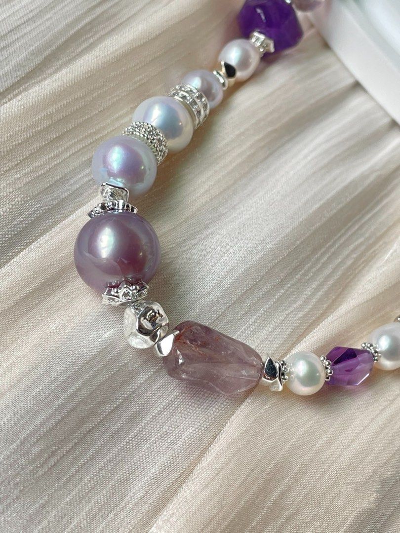 #PN61 Bespoke Beauty|Freshwater Pearl Necklace & Bracelet Set |13.2mm Big Edison Pearl|”stone” Baroque |Citrine Freeform|Amethyst Freeform|Removable Pendant