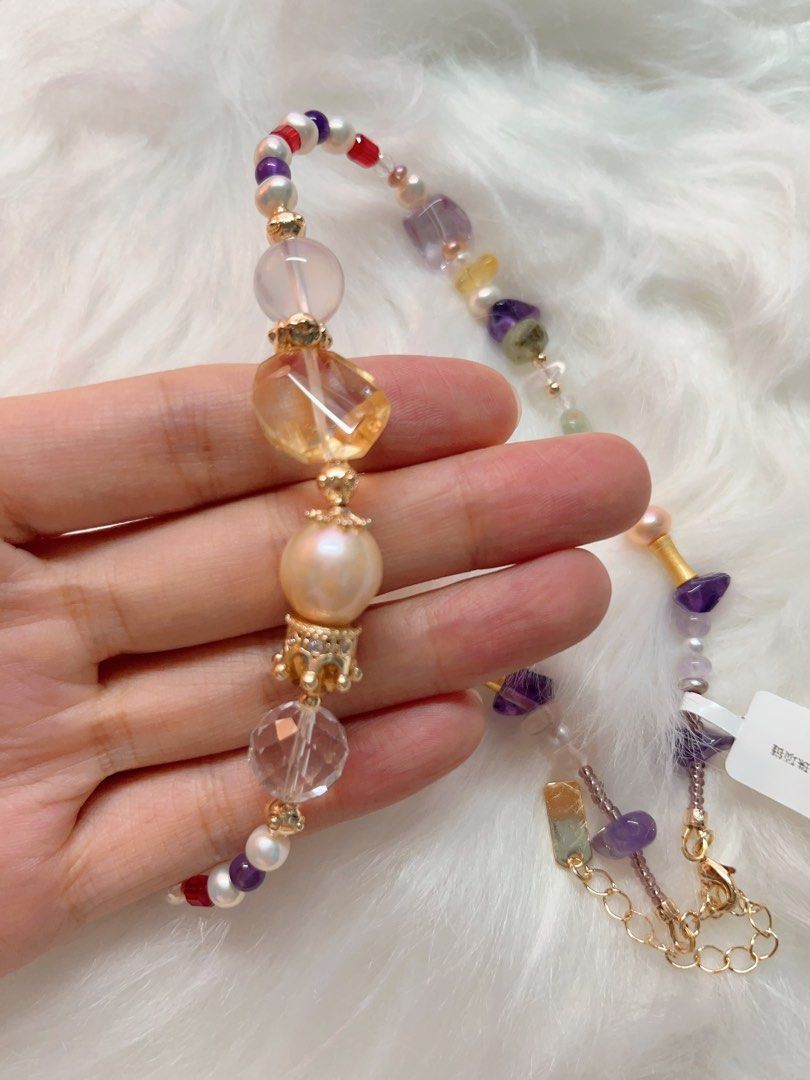 #PN333 Natural Elements | Freshwater Pearl Necklace | Citrine Freeform | Big Baroque Pearl | Rose Quartz | Amethyst Chip| Coin Pearl