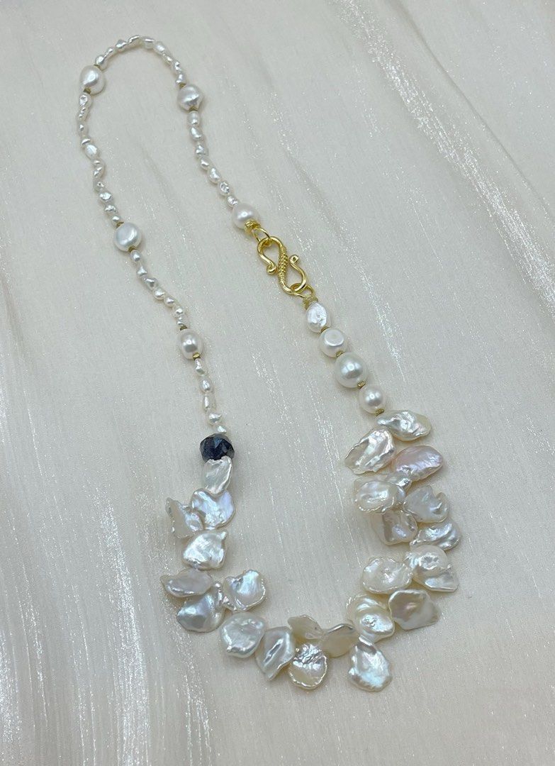 #PN349 Waves of Nature| Freshwater Pearl Necklace | Big Baroque Petals | Lustrous | Keshi Pearl | Iolite Faceted | Baby Pearl