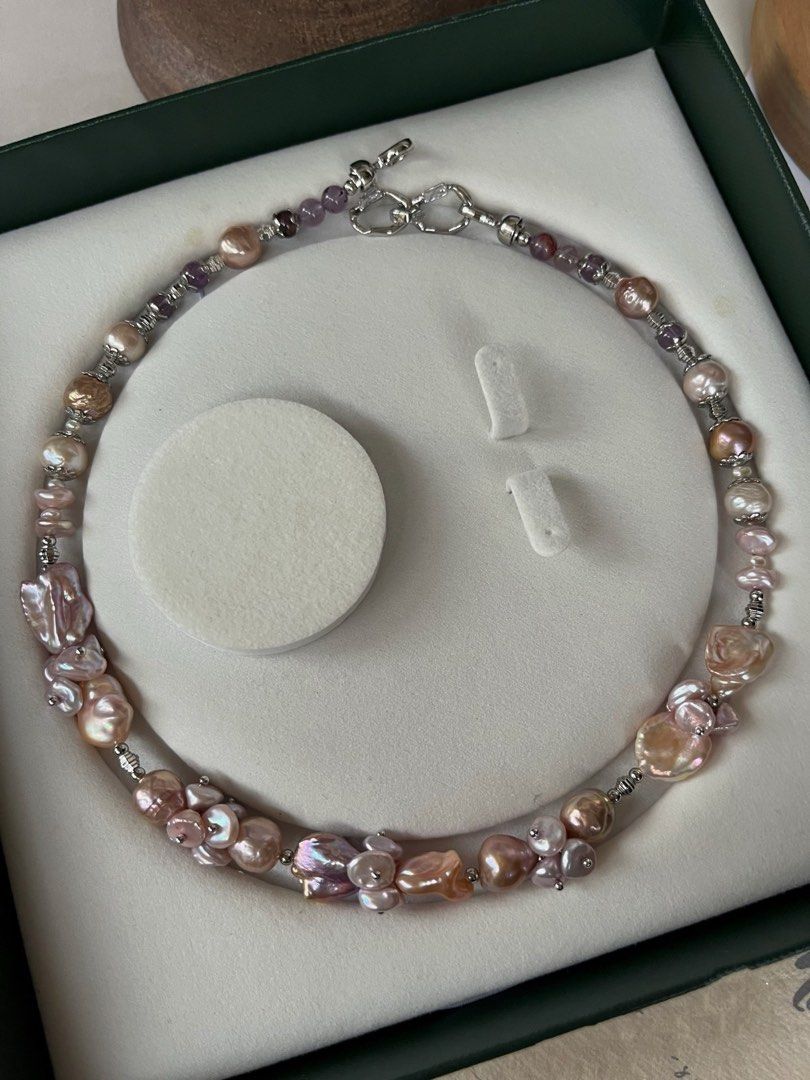 #PN376 [Floral Series] Violet Forest|Freshwater Pearl Necklace |Golden Purple Lustre|Rare Colour |Petal Pearl |Lute|Purple Quartz