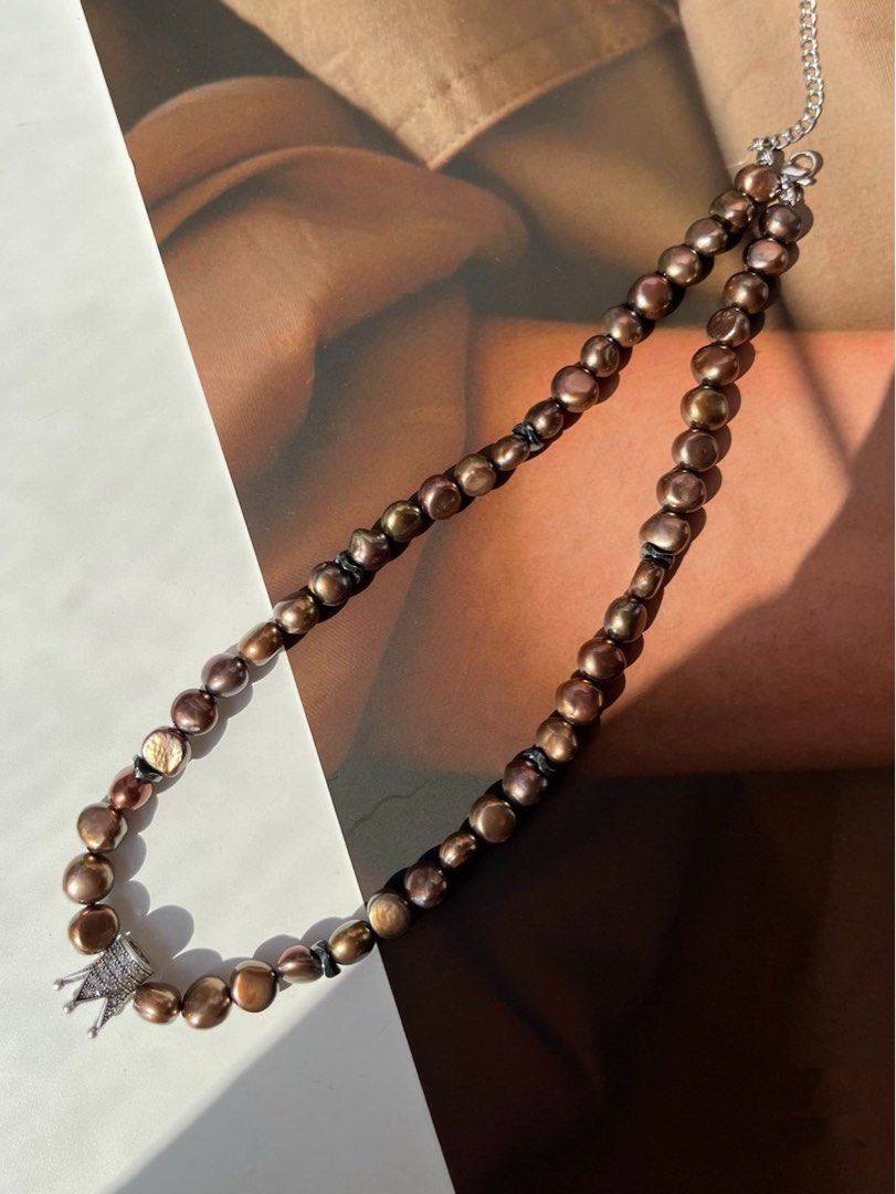 #PN90 [Halloween 🎃 Theme] Bronze Vintage | Freshwater Pearl Necklace | Electro-treated Colour |Lustrous | Baroque Pearl