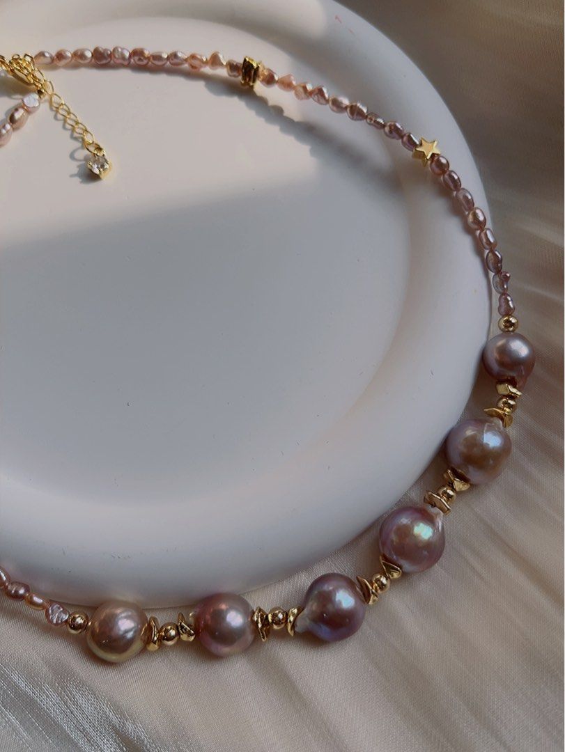#PN388 [Sale]Freshwater Pearl Necklace |Big Baroque Pearl |Baby Baroque Pearl |Purple
