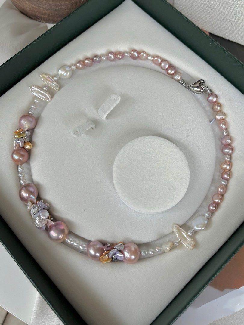 #PN58 [Floral Series] Rose Fantasy |Genuine Freshwater Pearl Necklace |Colourful Pearl Petals| Big Edison Pearl |Irregular|Lustrous