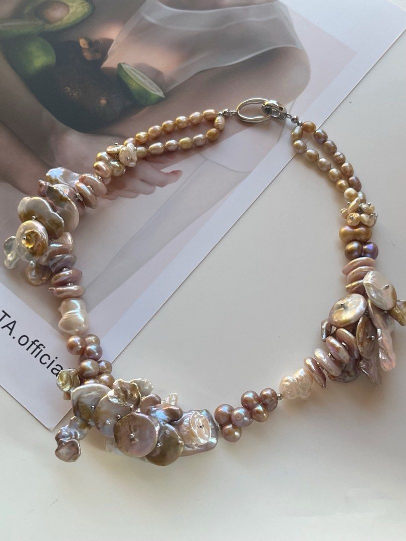 #PN361 [Floral Series] Wildflowers |Freshwater Pearl Necklace |Big Fused Baroque Petal Pearl |Deep Golden Lustre|Coin Pearl|Gourd Shaped Pearls