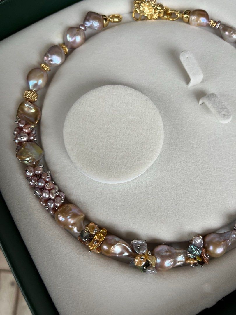 #PN365 [Floral Series] Gilding Purple|Freshwater Pearl Necklace |Dark Golden Lustre|Big Lute Petal Pearl |Rare Colour |Colourful Petals|Big Golden Baroque Pearl