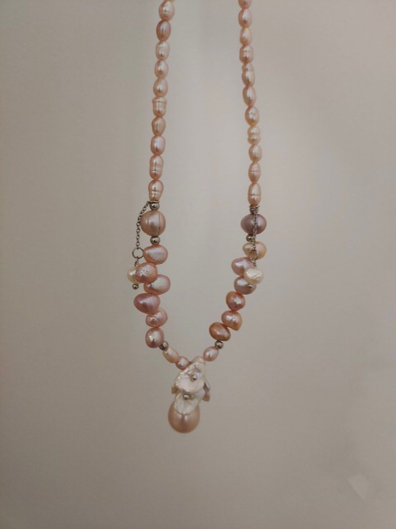 #PN179 [Floral Series] Two-eight Holed Baroque Pearl Necklace |Flower Pendant |Pink-Purple