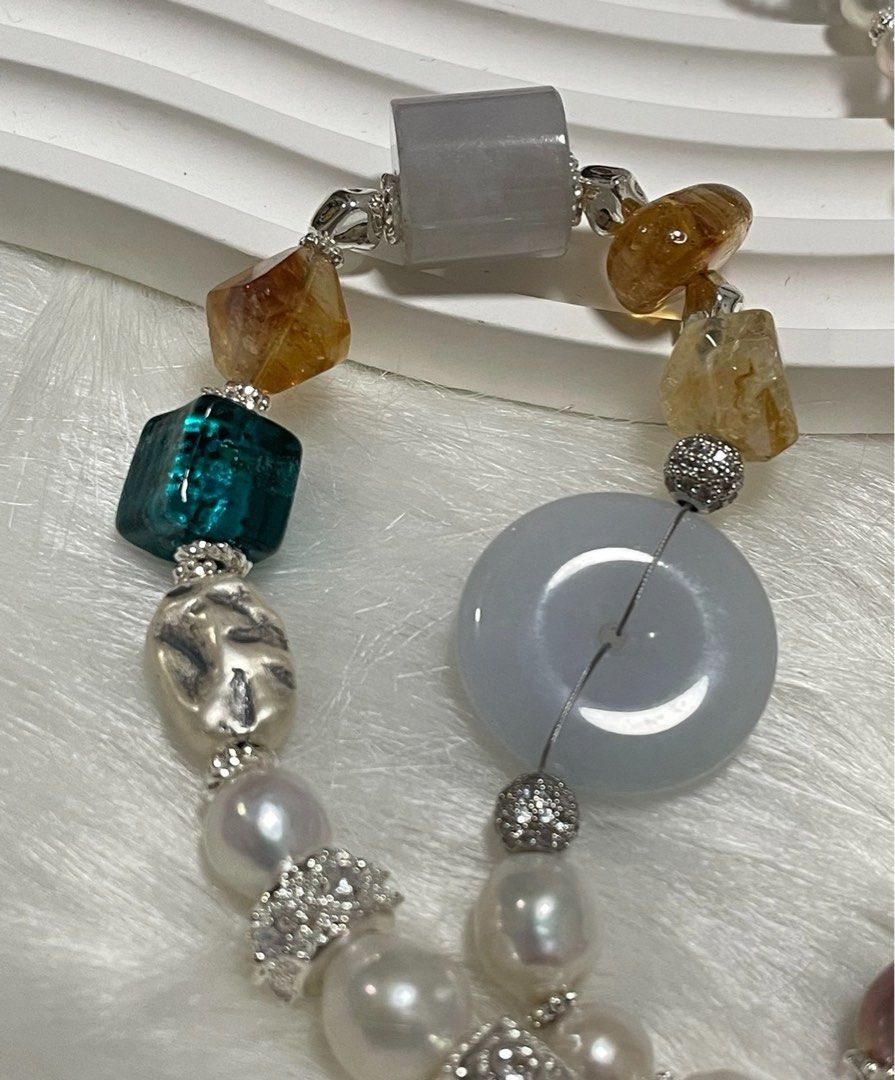 #PN353 Jadeite Singing | Freshwater Pearl Necklace | Jadeite Peace Buckle | Jadeite Barrel | Edison, Baroque Pearl |Citrine Freeform