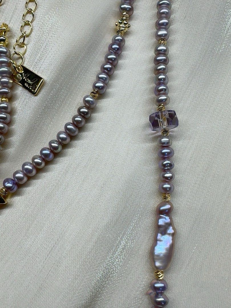 #PN57 Lavender Sea|Freshwater Pearl Necklace & Bracelet Set |Lustrous Baby Baroque Pearl |High-quality Yellow Quartz |Purple Quartz