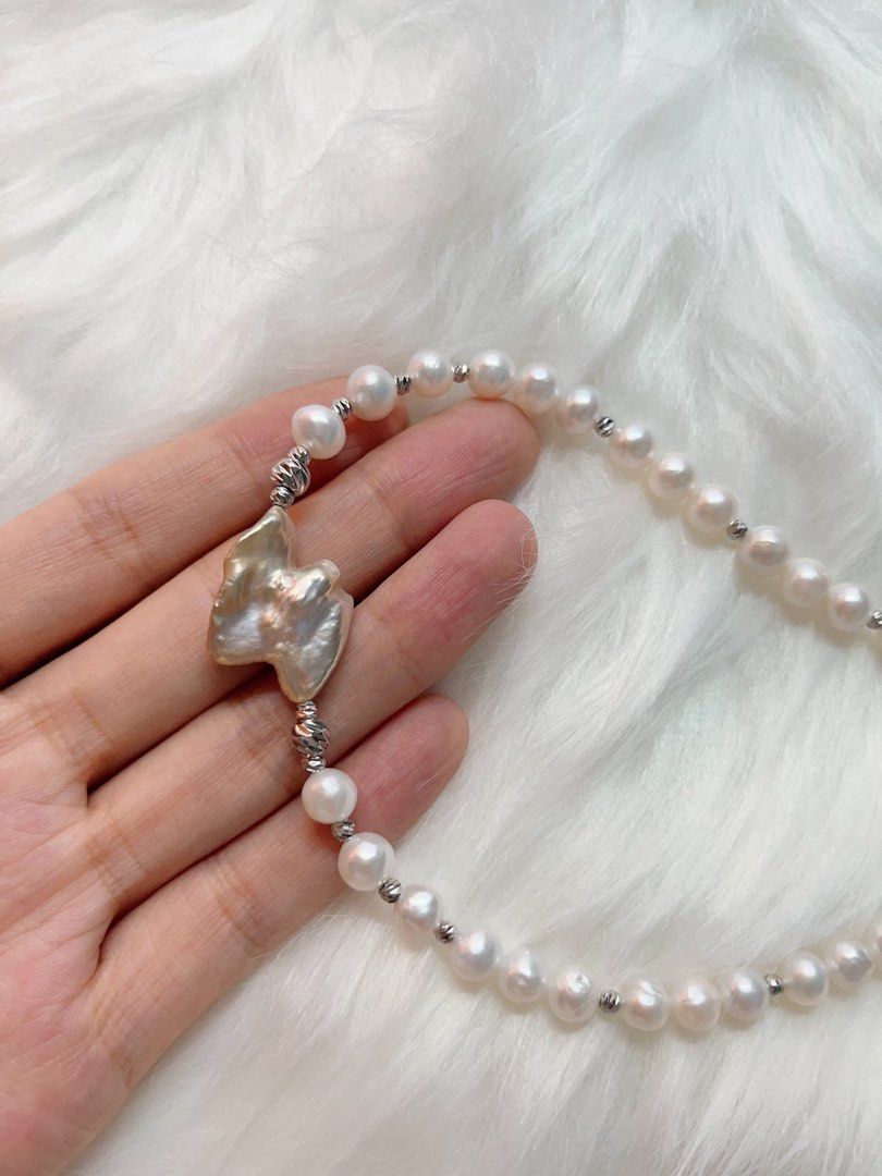 #PN343 White Peace | Freshwater Pearl Necklace | Pigeon Shaped Pearl | Lustrous | White Baroque Pearl | Natural Flaw