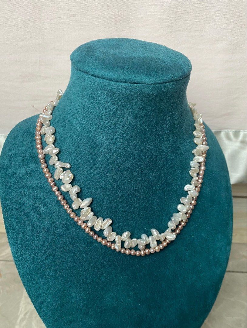 #PN178 [Sale][Floral Series] Original Design Handmade Two-layered Twined Freshwater Pearl Necklace |Floral Pearl |Baby Purple Baroque Pearl