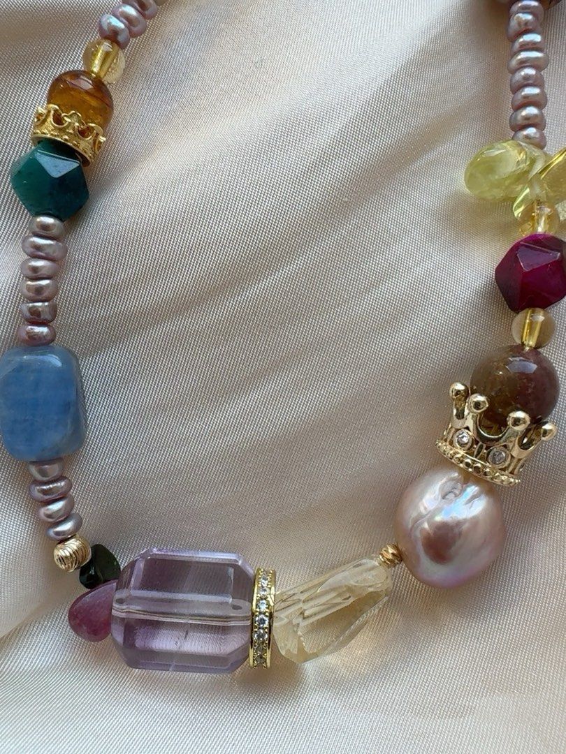 #PN422 Purple Heart |Freshwater Pearl Necklace |Purple Quartz |Yellow Quartz |Lustrous Baby Pearl|Natural Stones