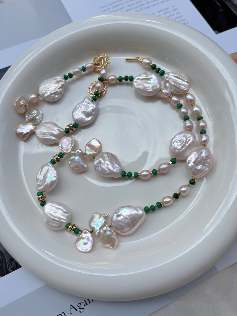 #PN387 [Offer of Sep] [Sale] Creamy Pink Freshwater “Cloud” Shaped Baroque Pearl Necklace |Turquoise |Petal Pearl