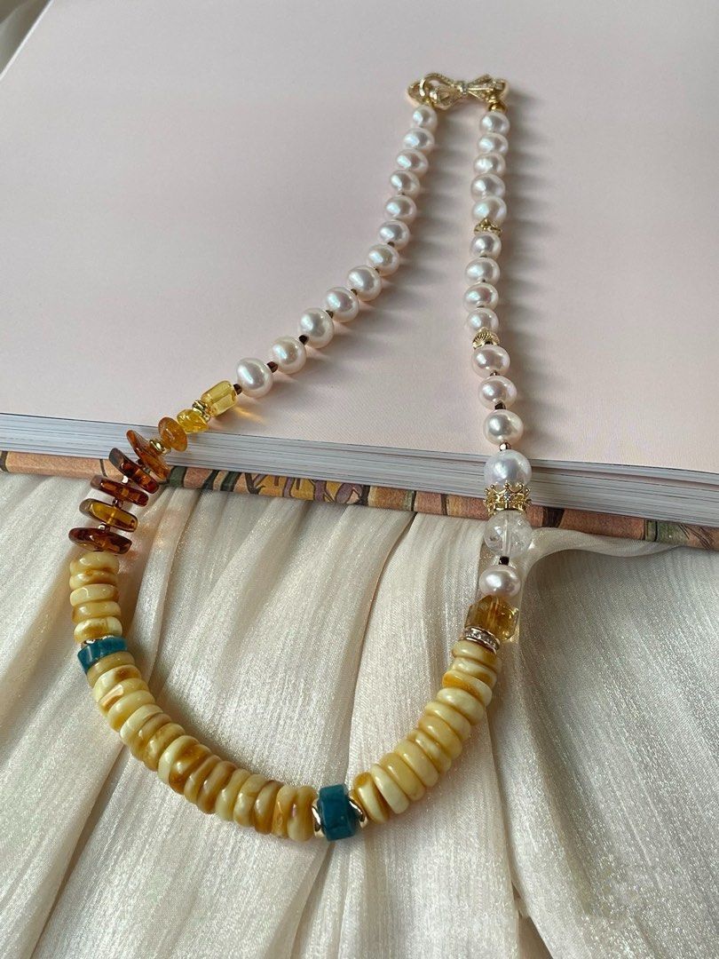 #PN348 Feminine Flourish| Freshwater Pearl Necklace | Beeswax Stacks, Chips| Baroque Pearl