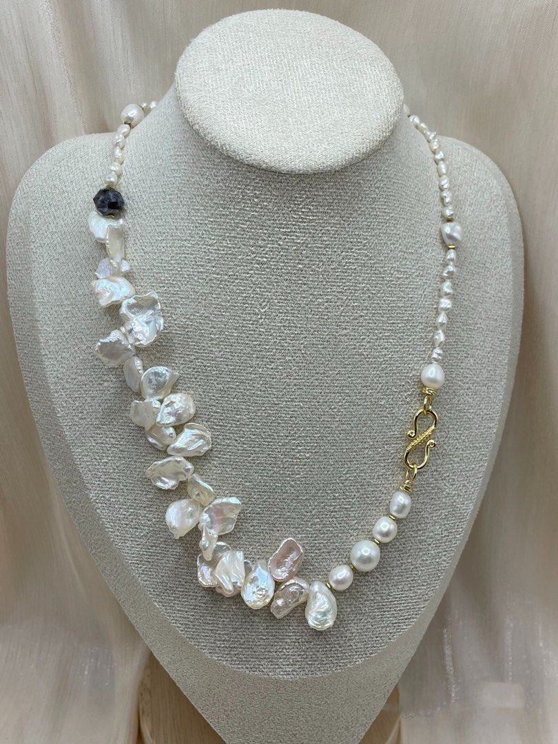 #PN349 Waves of Nature| Freshwater Pearl Necklace | Big Baroque Petals | Lustrous | Keshi Pearl | Iolite Faceted | Baby Pearl