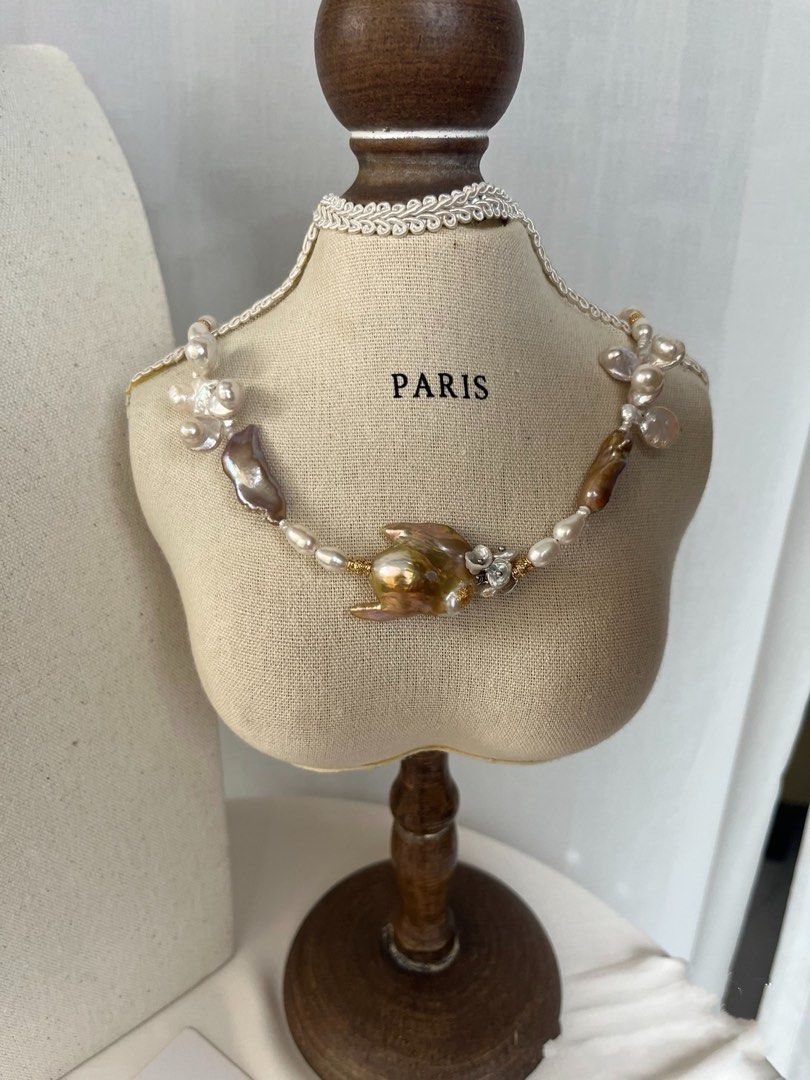 #PN325 [Floral Series] Golden Angel|Freshwater Pearl Necklace |Silver Lustre Pearl-on-petal|Champagne