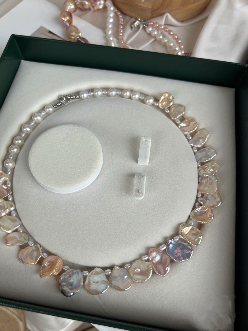 #PN364 Morandi Petals|Freshwater Pearl Necklace |Morandi Colours|Supreme Lustre |Blue, Champagne Gold, Pink Petal Pearl|Top Class Petals