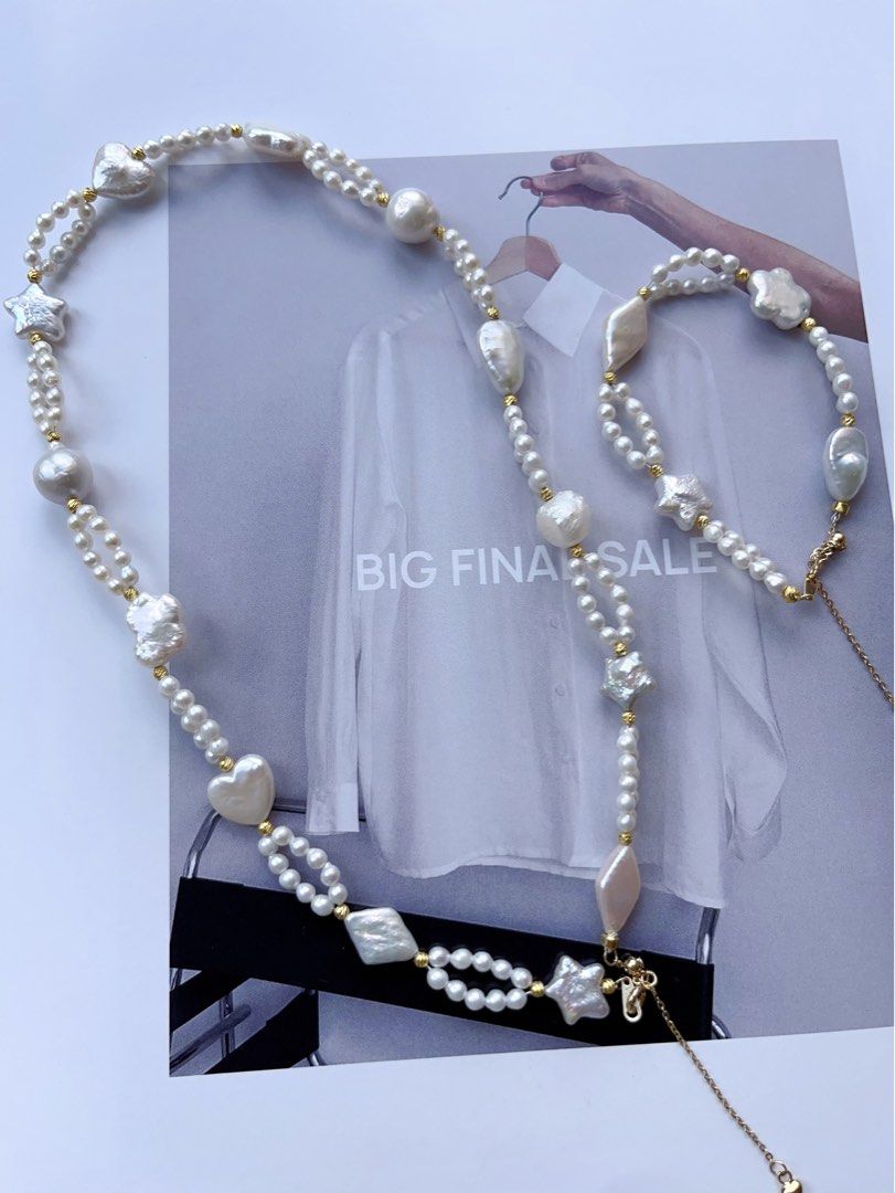 #PN190 [Sale]Star & Heart| Freshwater Pearl Necklace & Bracelet Set |Baroque Pearl |Baby Pearl |Double Layered