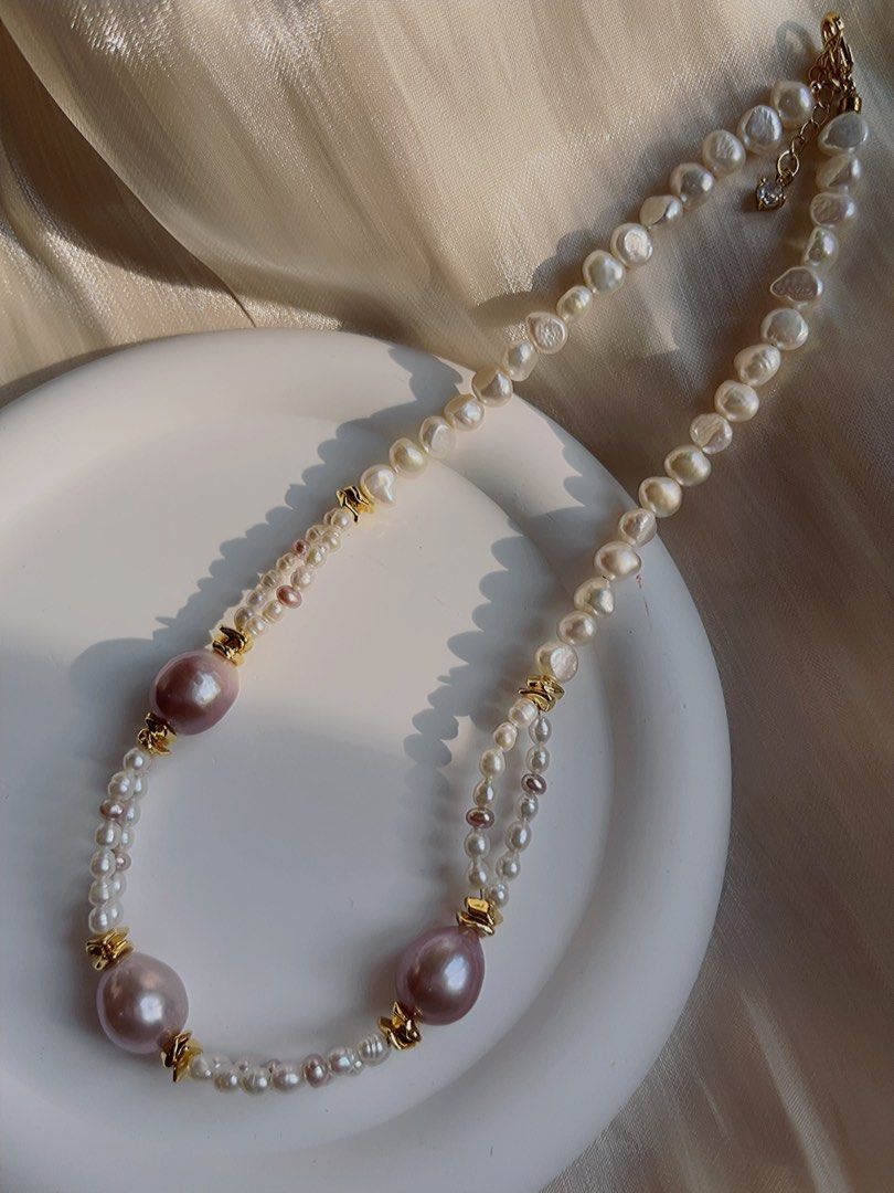 #PN398 [Clearance Sale]Baroque Pearl Necklace |Genuine Freshwater Pearl |Baby Baroque Pearl |Two-layered