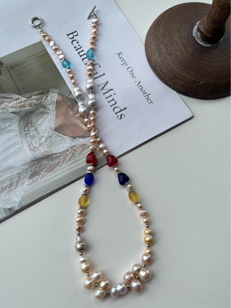 #PN386 [Offer of Sep] [Sale] Prismatic Elegance | Handmade Original Design | Freshwater Pearl Necklace |Gourd| Coloured Glaze