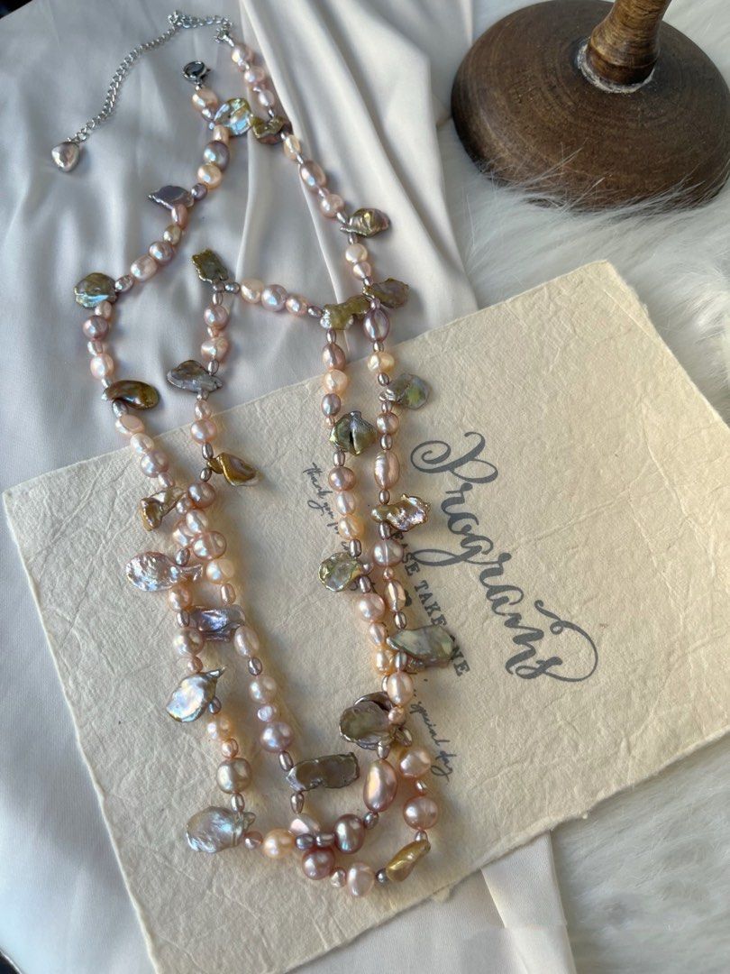 #PN308 Petal Cloud|Freshwater Pearl Necklace |Long Sweater Necklace |100+15cm|Big Petal|Lustre|Natural Flaws