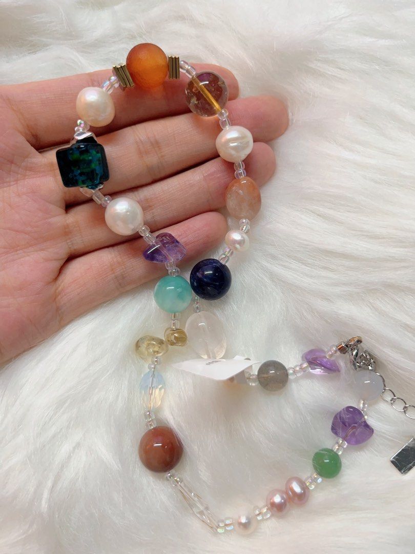 #PN310 Gem Hall| Freshwater Pearl Necklace | Opal Faceted | Clear Quartz | Amethyst Freeform | Oval Rose Quartz | Citrine Chip| Baroque Pearl