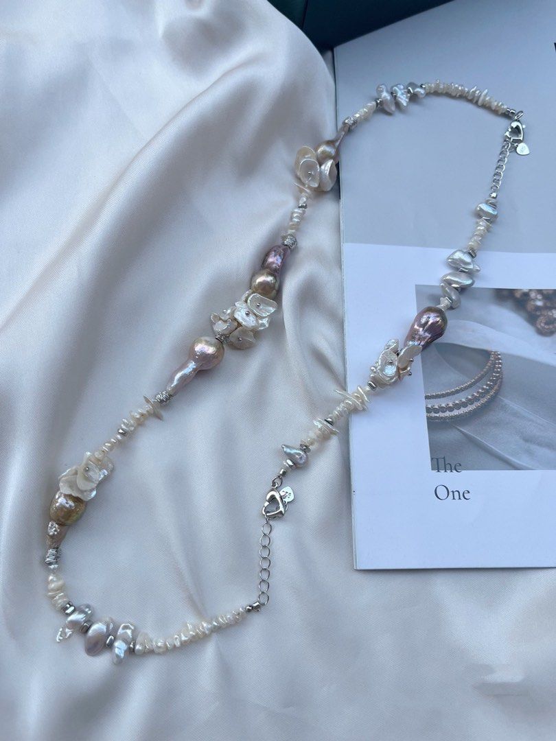 #PN32 [Floral Series]Layered Petals Avocado Freshwater Water-drop Baroque Pearl Necklace & Bracelet