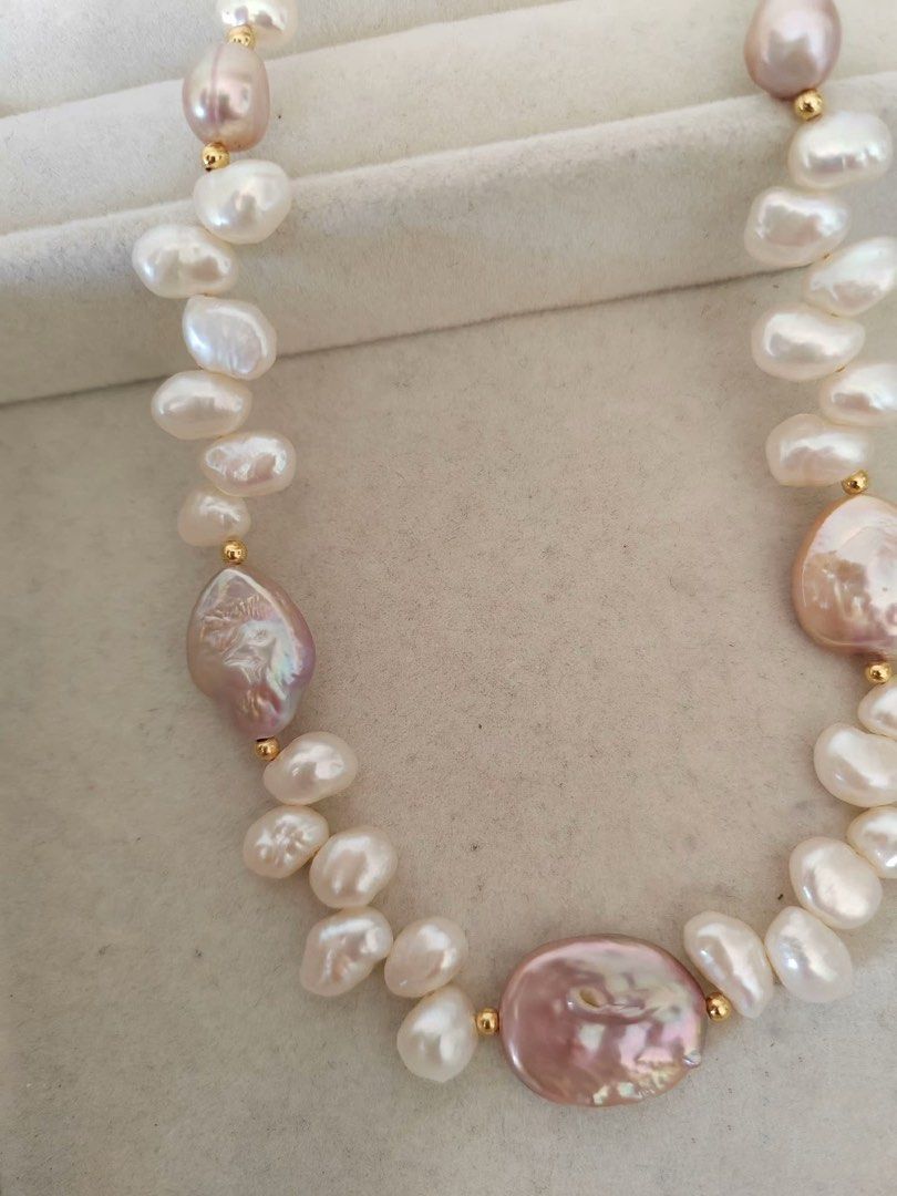 #PN292 Whimsy Elegance | Freshwater Pearl Necklace | Rectangular Baroque Pearl | Wheat Ear Woven Pearl| Lustrous