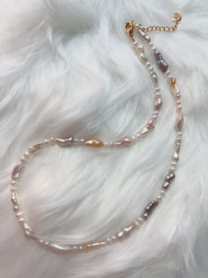 #PN342 Minimalist | Freshwater Pearl Necklace | Baby Pearl Spacers| Colorful Irregular Baroque Pearl | Elegant & Classic