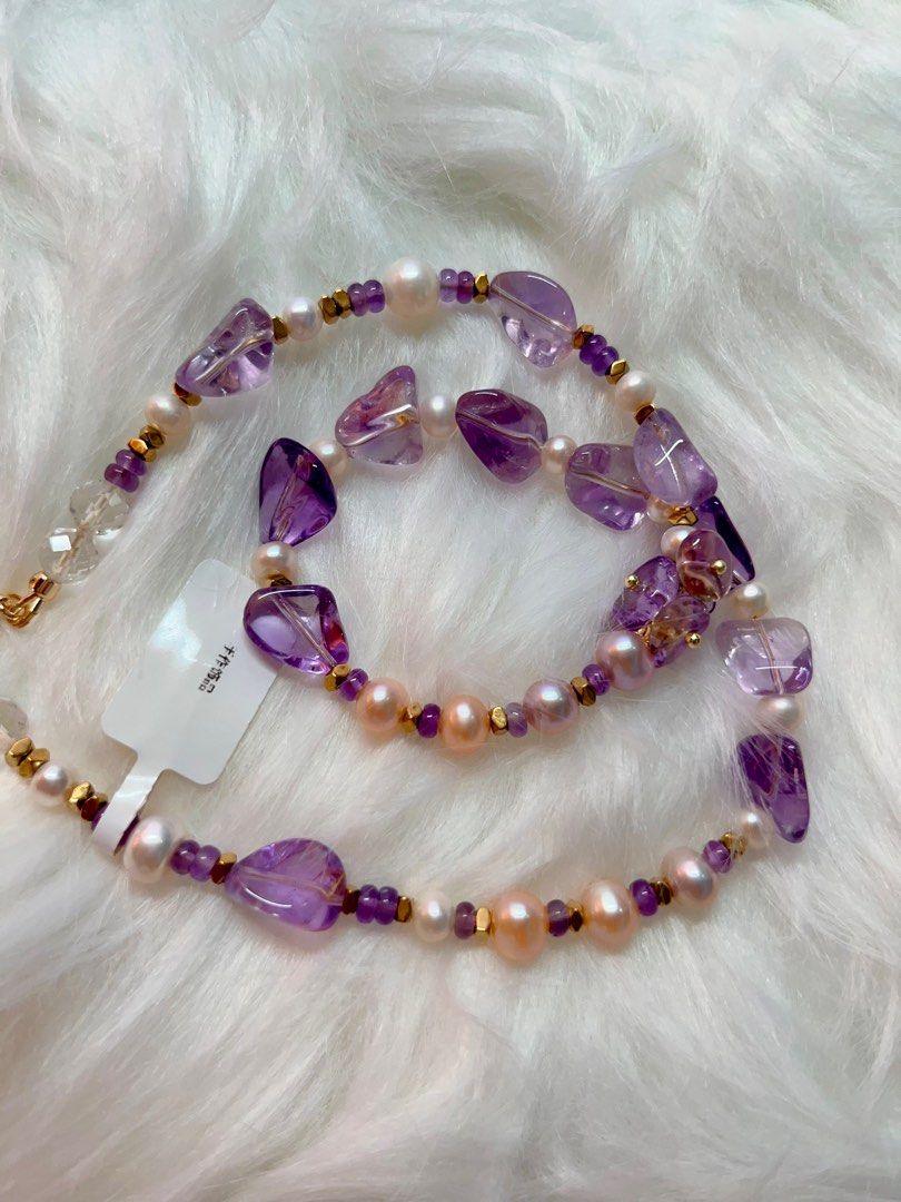 #PN336 [Floral Series] Lavender Garden | Freshwater Pearl Necklace | Amethyst Freeform, Petals