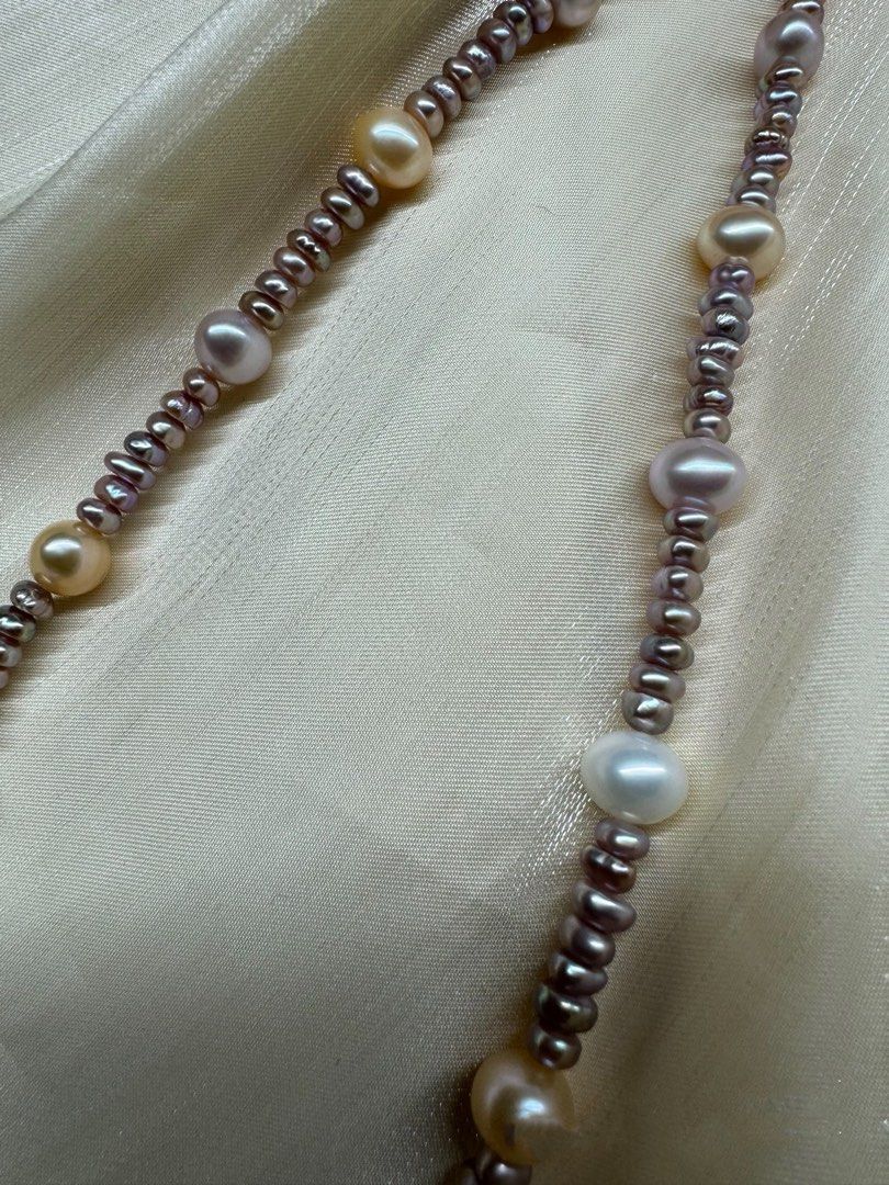 #PN418 Jumping Beats|Freshwater Pearl Necklace |Colorful|”Egg” Shaped Purple Baby Pearl|Lustrous