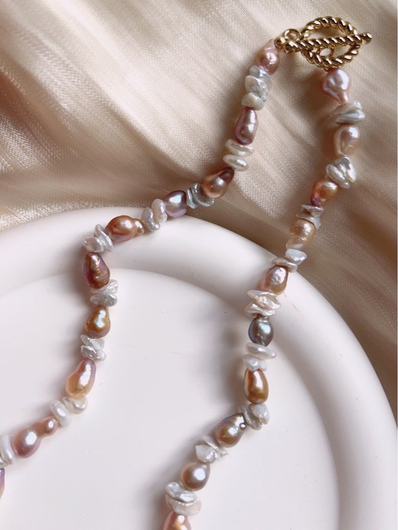 #PN180 [Floral Series] Baroque Freshwater Pearl Necklace |Silver & Purple |Rare Shape