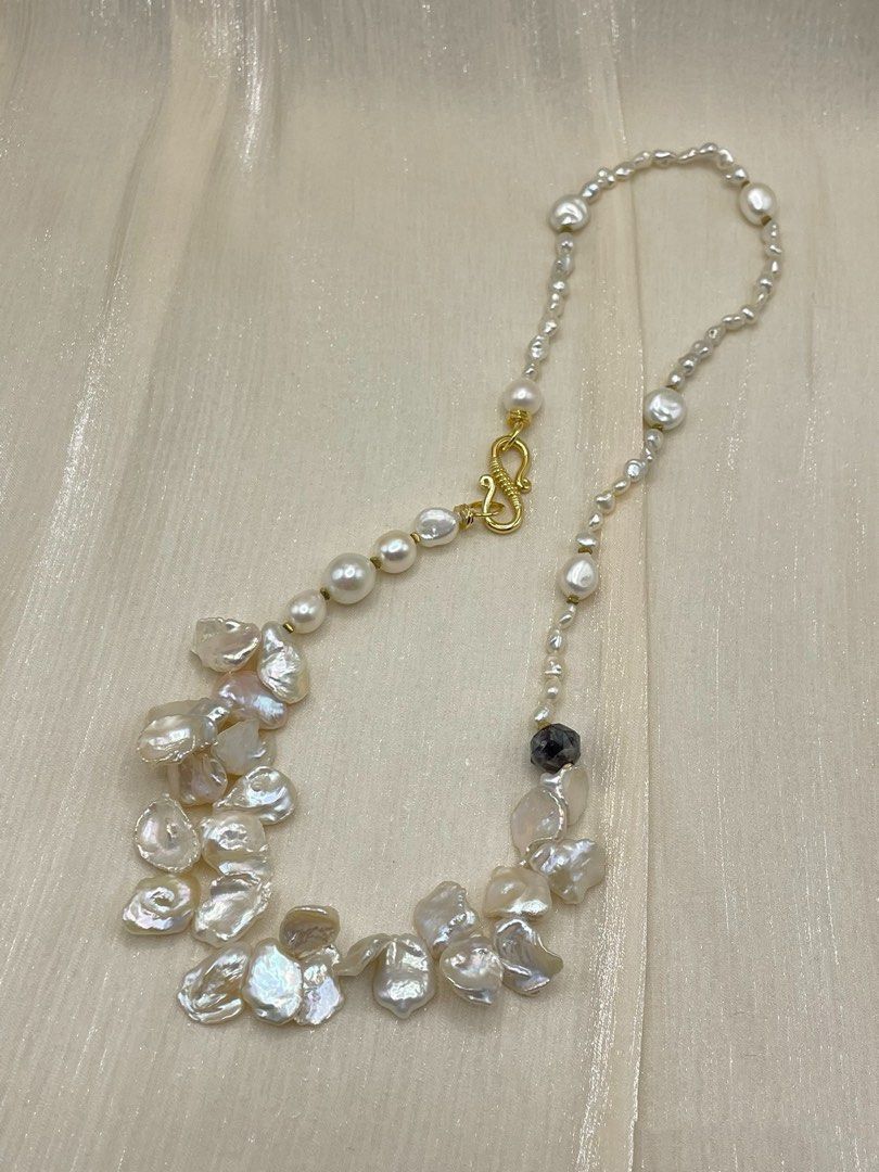 #PN349 Waves of Nature| Freshwater Pearl Necklace | Big Baroque Petals | Lustrous | Keshi Pearl | Iolite Faceted | Baby Pearl
