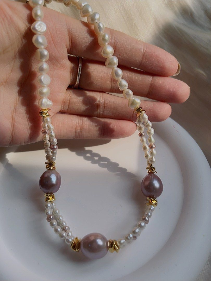 #PN398 [Clearance Sale]Baroque Pearl Necklace |Genuine Freshwater Pearl |Baby Baroque Pearl |Two-layered