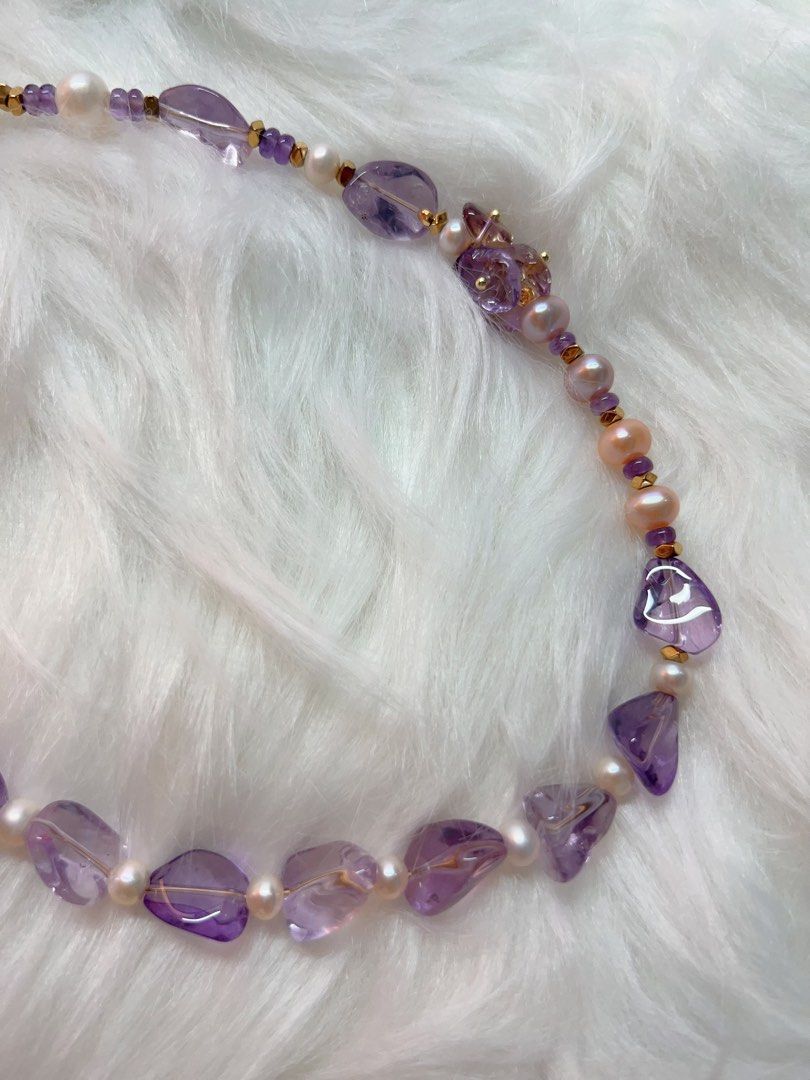 #PN336 [Floral Series] Lavender Garden | Freshwater Pearl Necklace | Amethyst Freeform, Petals