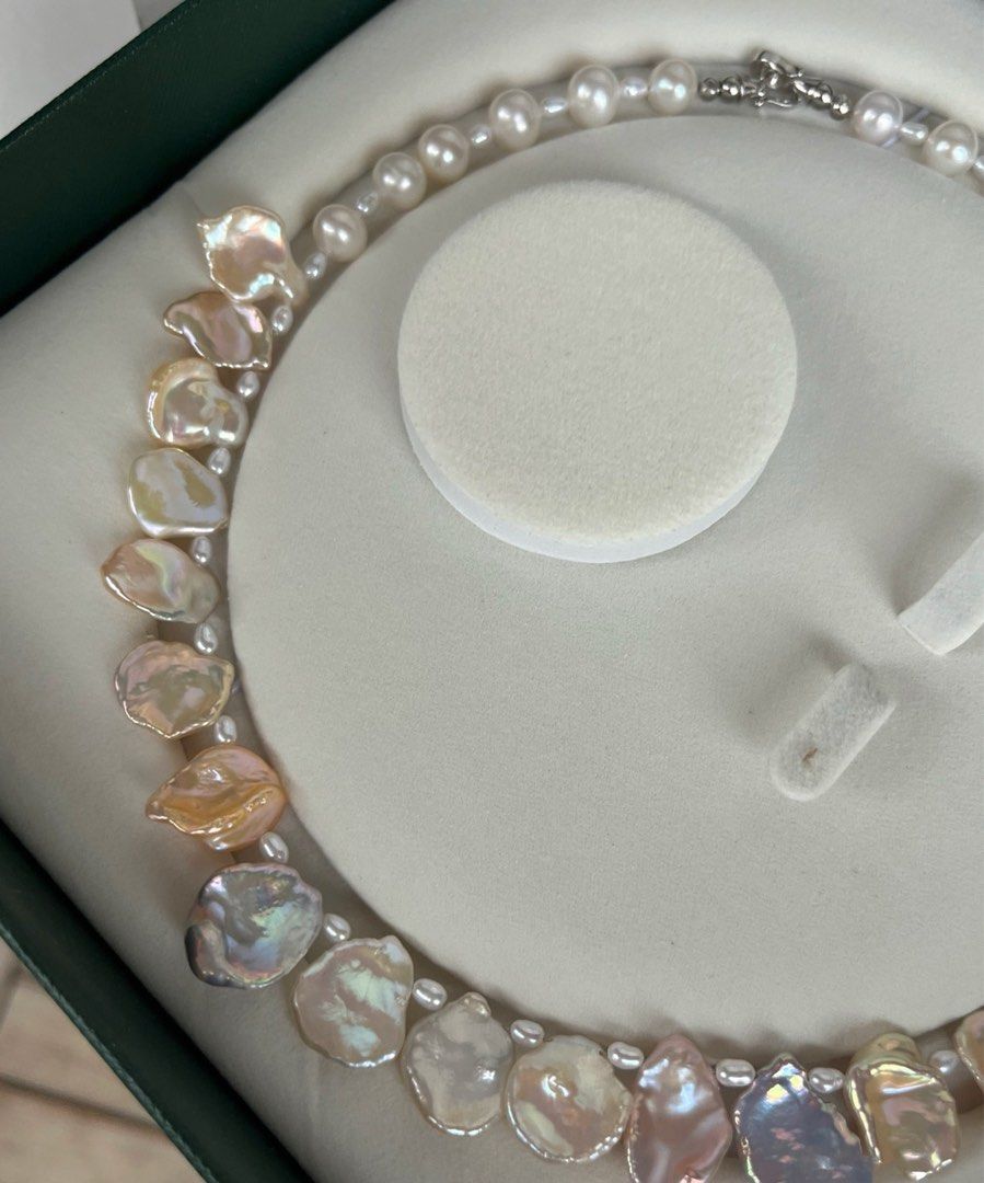 #PN364 Morandi Petals|Freshwater Pearl Necklace |Morandi Colours|Supreme Lustre |Blue, Champagne Gold, Pink Petal Pearl|Top Class Petals